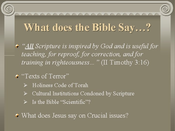 What does the Bible Say…? “All Scripture is inspired by God and is useful