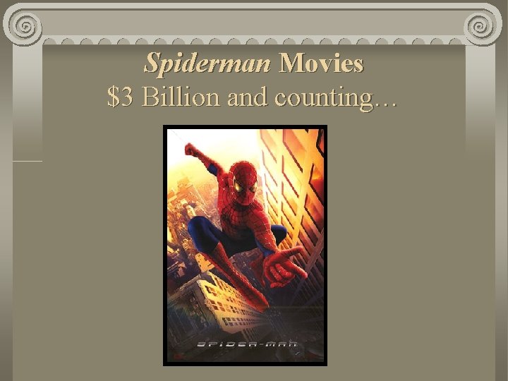 Spiderman Movies $3 Billion and counting… 