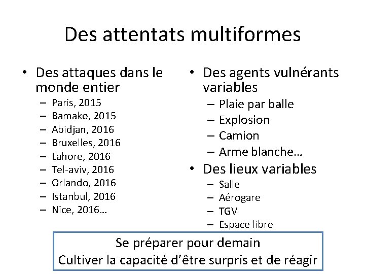 Des attentats multiformes • Des attaques dans le monde entier – – – –