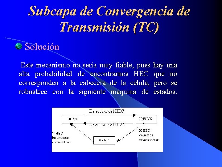 Subcapa de Convergencia de Transmisión (TC) Solución Este mecanismo no seria muy fiable, pues