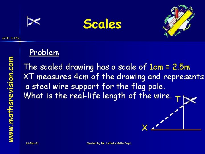 Scales www. mathsrevision. com MTH 3 -17 b Problem The scaled drawing has a