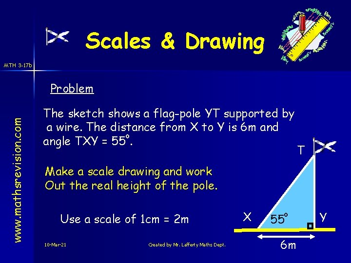 Scales & Drawing MTH 3 -17 b www. mathsrevision. com Problem The sketch shows