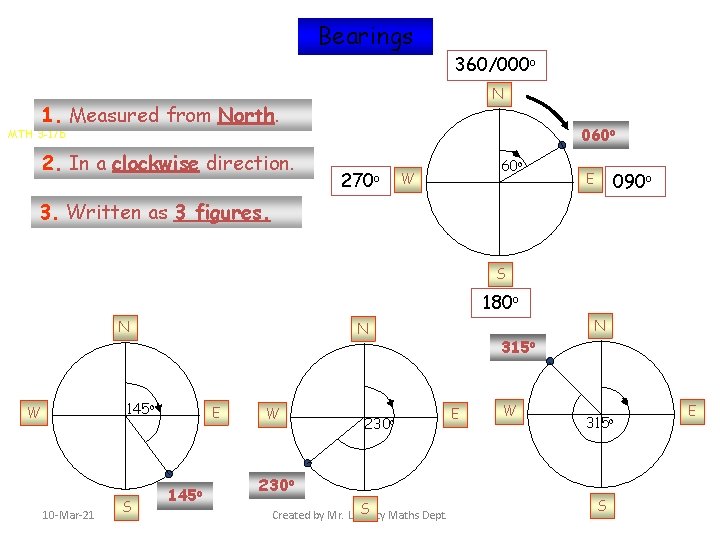 Bearings 360/000 o N 1. Measured from North. 060 o MTH 3 -17 b