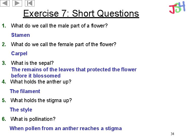 Exercise 7: Short Questions 1. What do we call the male part of a