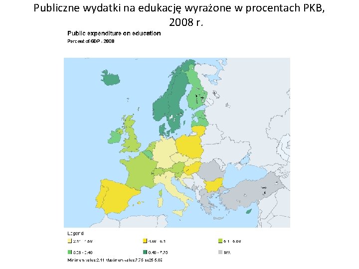 Publiczne wydatki na edukację wyrażone w procentach PKB, 2008 r. 