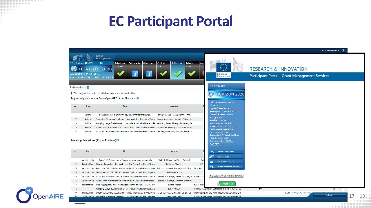 EC Participant Portal Bologna, Area di Ricerca del CNR, 6 Dicembre 2017 10 