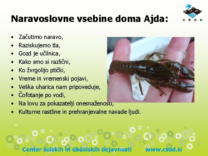 Naravoslovne vsebine doma Ajda: • • • Začutimo naravo, Raziskujemo tla, Gozd je učilnica, Naravoslovne vsebine doma Ajda: • • • Začutimo naravo, Raziskujemo tla, Gozd je učilnica,