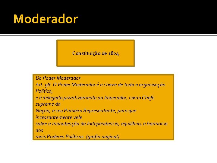 Moderador Constituição de 1824 Do Poder Moderador Art. 98. O Poder Moderador é a