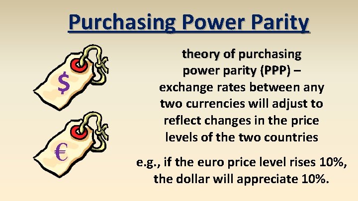 Purchasing Power Parity $ € theory of purchasing power parity (PPP) – exchange rates