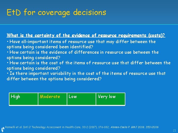 Et. D for coverage decisions What is the certainty of the evidence of resource