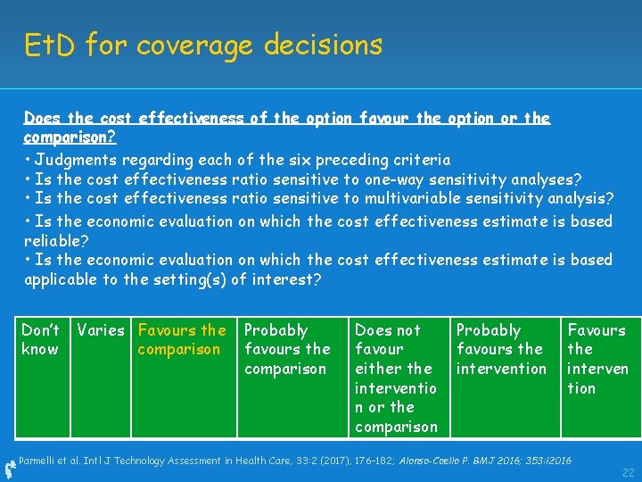 Et. D for coverage decisions Does the cost effectiveness of the option favour the