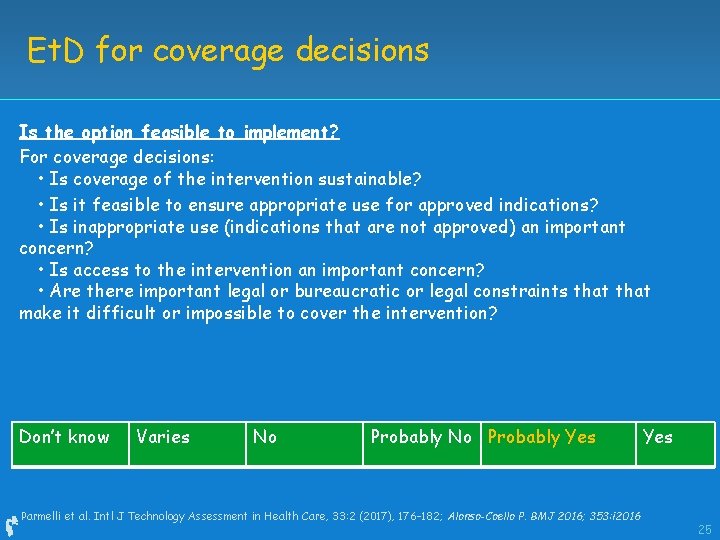 Et. D for coverage decisions Is the option feasible to implement? For coverage decisions: