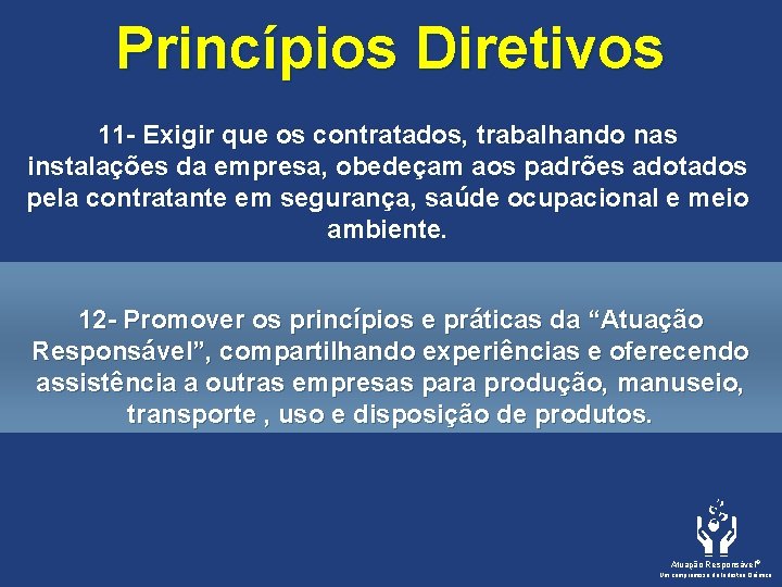 Princípios Diretivos 11 - Exigir que os contratados, trabalhando nas instalações da empresa, obedeçam