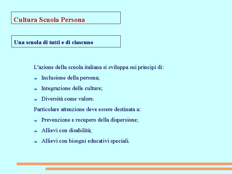 Cultura Scuola Persona Una scuola di tutti e di ciascuno L'azione della scuola italiana