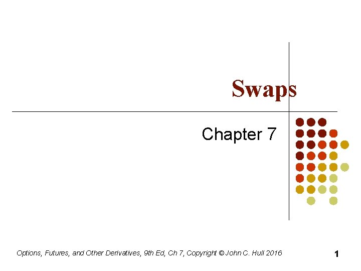 Swaps Chapter 7 Options, Futures, and Other Derivatives, 9 th Ed, Ch 7, Copyright