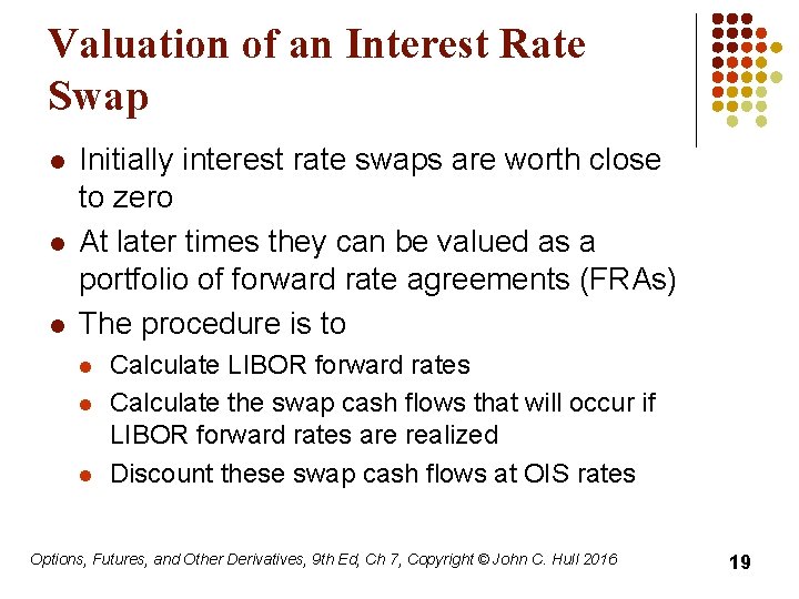 Valuation of an Interest Rate Swap l l l Initially interest rate swaps are