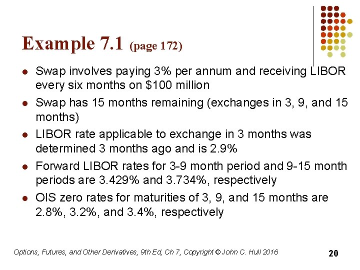 Example 7. 1 (page 172) l l l Swap involves paying 3% per annum