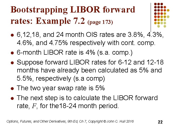 Bootstrapping LIBOR forward rates: Example 7. 2 (page 173) l l l 6, 12,