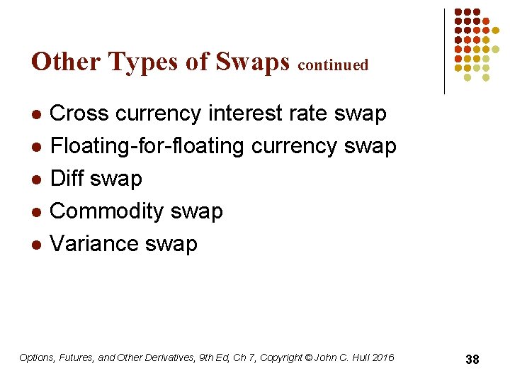 Other Types of Swaps continued l l l Cross currency interest rate swap Floating-for-floating