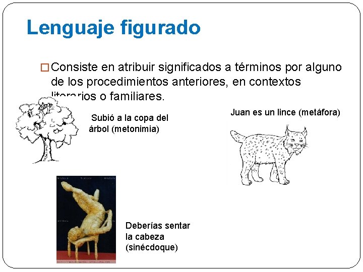 Lenguaje figurado � Consiste en atribuir significados a términos por alguno de los procedimientos