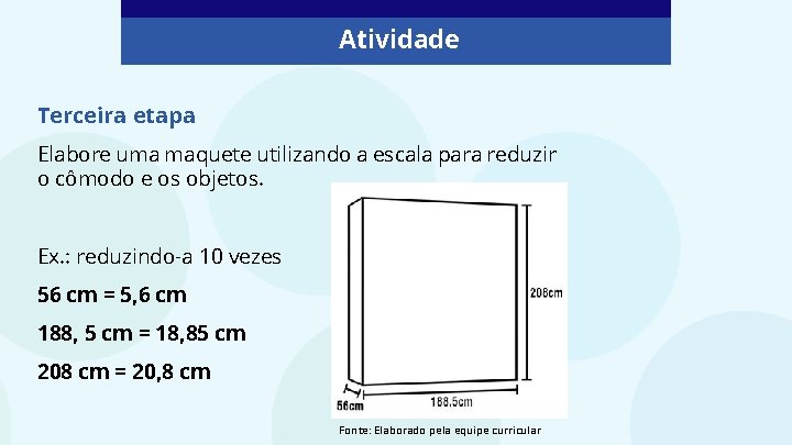 Atividade Terceira etapa Elabore uma maquete utilizando a escala para reduzir o cômodo e