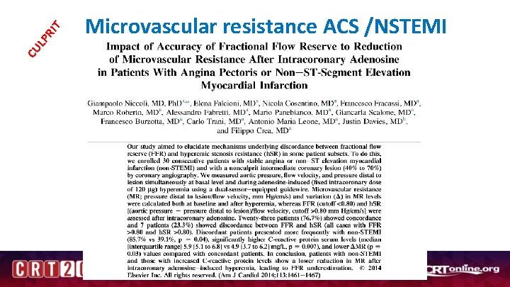 CU LP RI T Microvascular resistance ACS /NSTEMI 