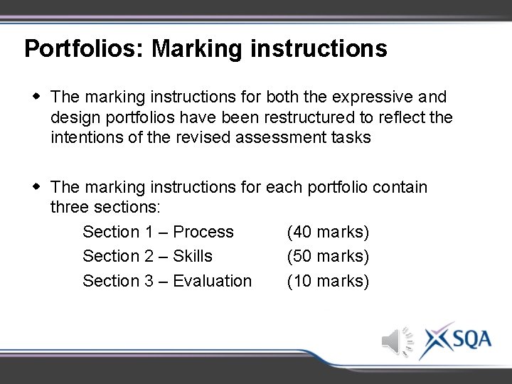 Portfolios: Marking instructions w The marking instructions for both the expressive and design portfolios Portfolios: Marking instructions w The marking instructions for both the expressive and design portfolios