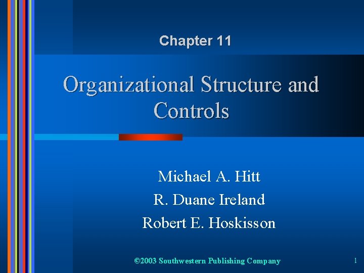 Chapter 11 Organizational Structure and Controls Michael A. Hitt R. Duane Ireland Robert E.