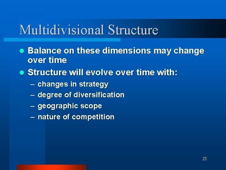 Multidivisional Structure Balance on these dimensions may change over time l Structure will evolve
