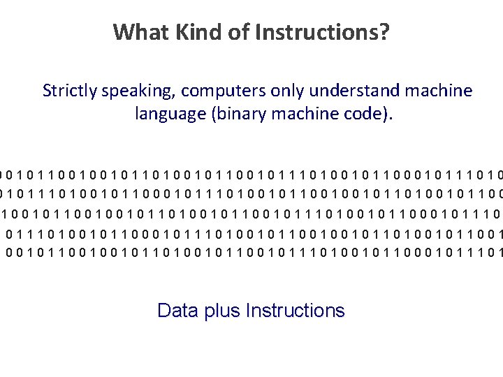 What Kind of Instructions? Strictly speaking, computers only understand machine language (binary machine code).