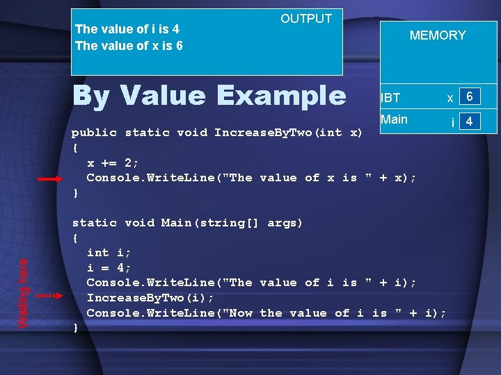 The value of i is 4 The value of x is 6 OUTPUT By