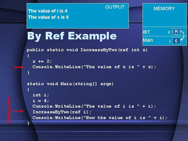 The value of i is 4 The value of x is 6 OUTPUT By