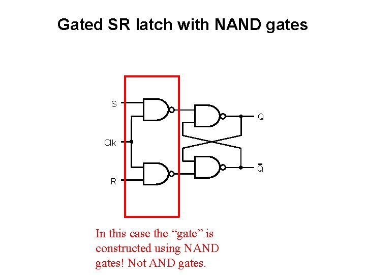 Gated SR latch with NAND gates S Q Clk Q R In this case Gated SR latch with NAND gates S Q Clk Q R In this case