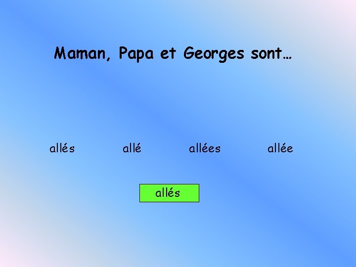 Maman, Papa et Georges sont… allés allées allée 