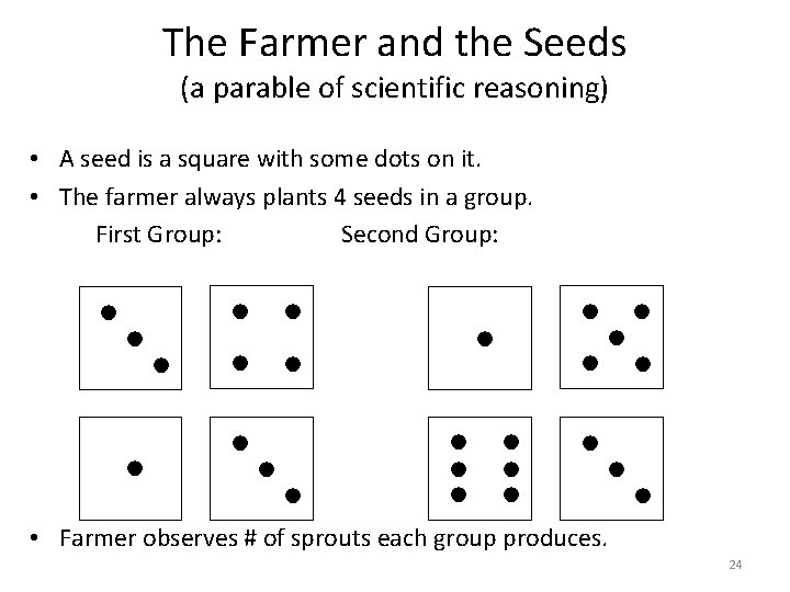 The Farmer and the Seeds (a parable of scientific reasoning) • A seed is