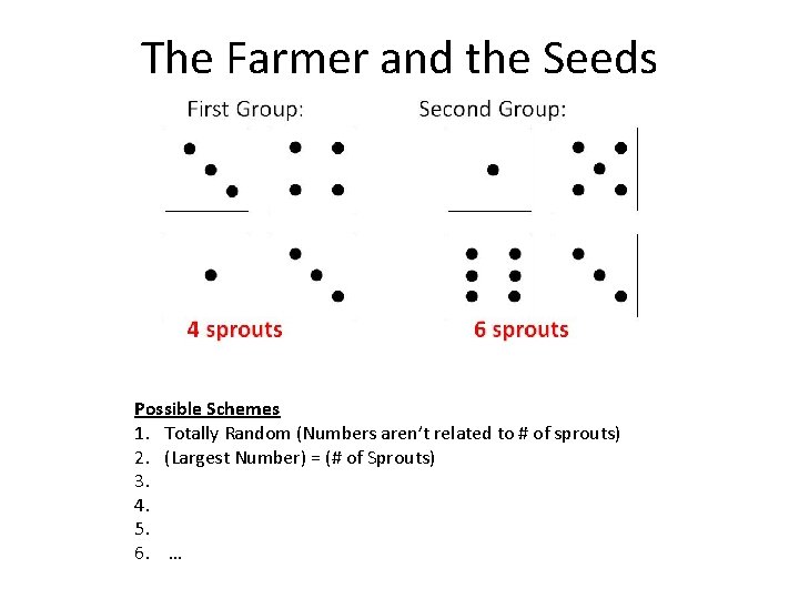 The Farmer and the Seeds Possible Schemes 1. Totally Random (Numbers aren’t related to