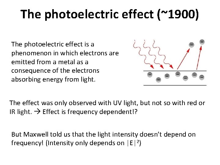 The photoelectric effect (~1900) The photoelectric effect is a phenomenon in which electrons are