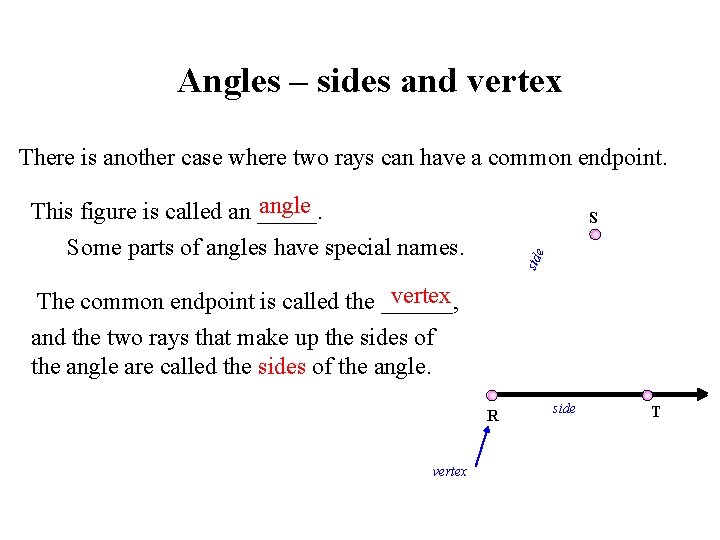 Angles – sides and vertex There is another case where two rays can have