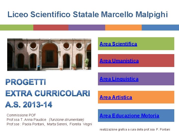 Liceo Scientifico Statale Marcello Malpighi Area Scientifica Area Umanistica Area Linguistica Area Artistica Commissione