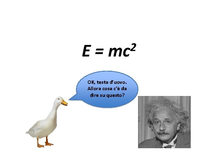 E= 2 mc OK, testa d’uovo. Allora cosa c’è da dire su questo? 