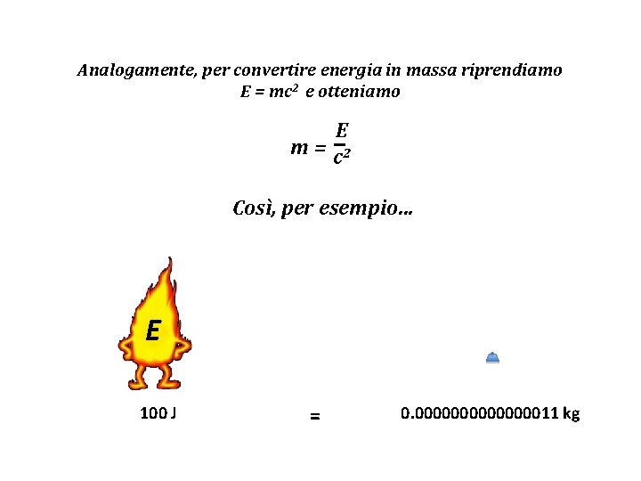 Analogamente, per convertire energia in massa riprendiamo E = mc 2 e otteniamo E