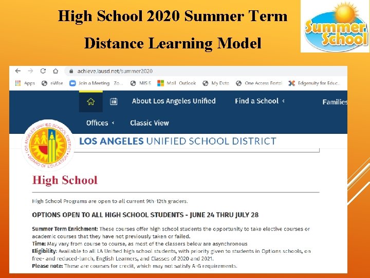 High School 2020 Summer Term Distance Learning Model 