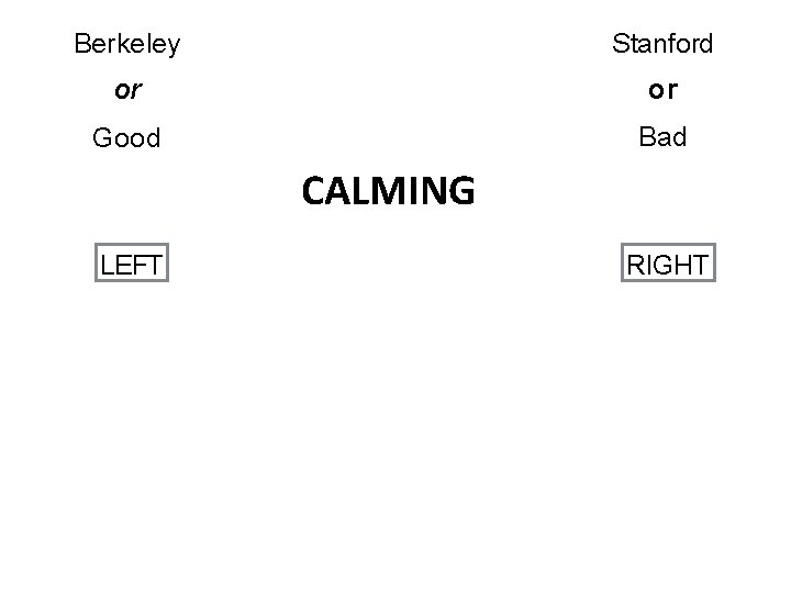 Berkeley Stanford or or Good Bad CALMING LEFT RIGHT 