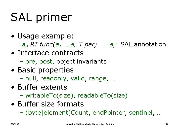 SAL primer • Usage example: a 0 RT func(a 1 … an T par)