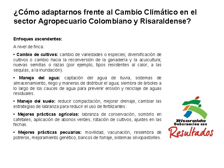 ¿Cómo adaptarnos frente al Cambio Climático en el sector Agropecuario Colombiano y Risaraldense? Enfoques