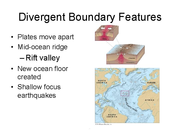 Divergent Boundary Features • Plates move apart • Mid-ocean ridge – Rift valley •
