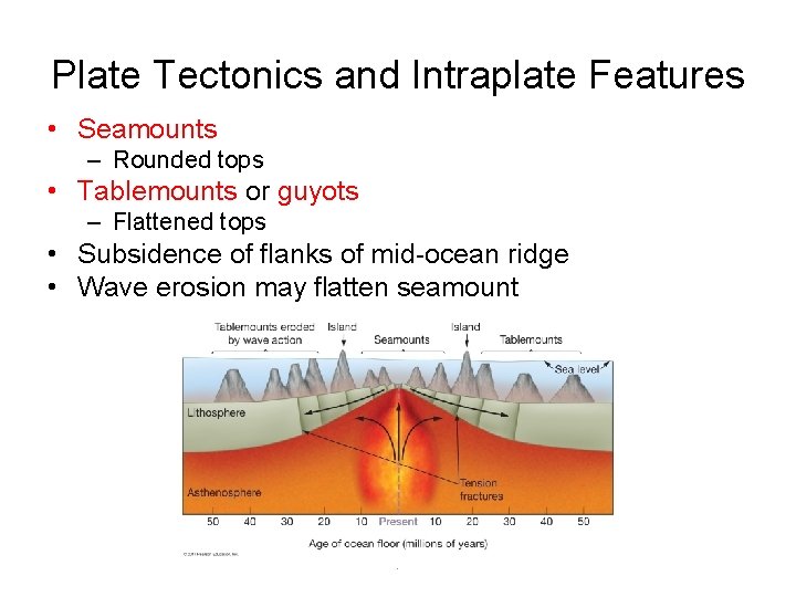 Plate Tectonics and Intraplate Features • Seamounts – Rounded tops • Tablemounts or guyots