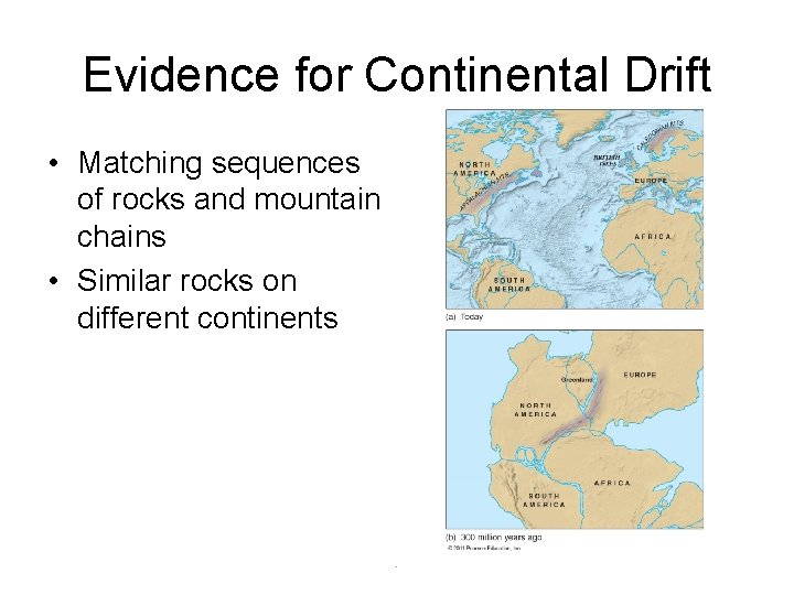 Evidence for Continental Drift • Matching sequences of rocks and mountain chains • Similar