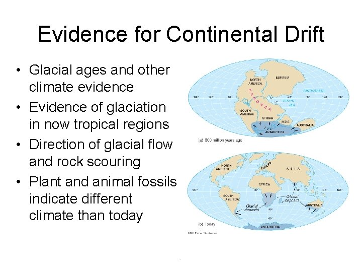 Evidence for Continental Drift • Glacial ages and other climate evidence • Evidence of