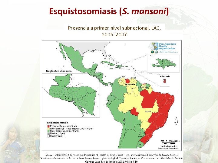 Esquistosomiasis (S. mansoni) Presencia a primer nivel subnacional, LAC, 2005– 2007 